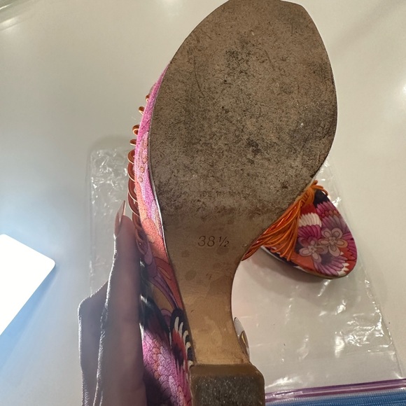 Vintage Dior Floral mule wedges Sandals size 38 1/2 - Picture 2 of 8